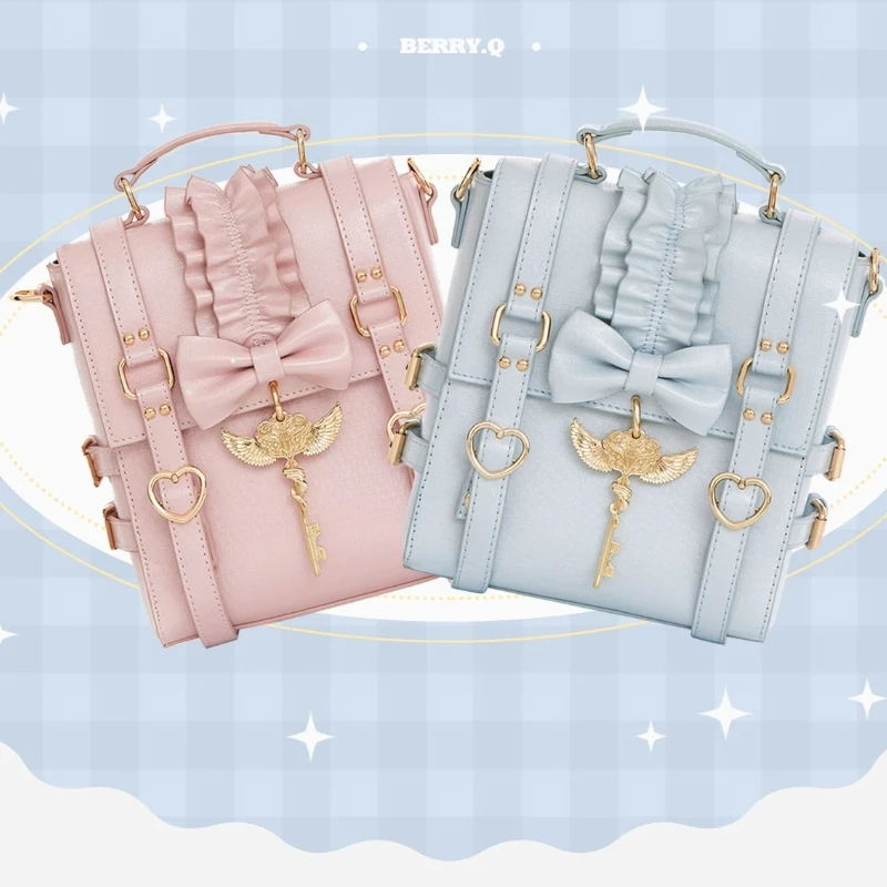 Japanese Original Sweet Cute Frilly Bow Lolita Backpack Girl Versatile Soft Girl Lo Bag Small Schoolbag Women with Lolita Skirt