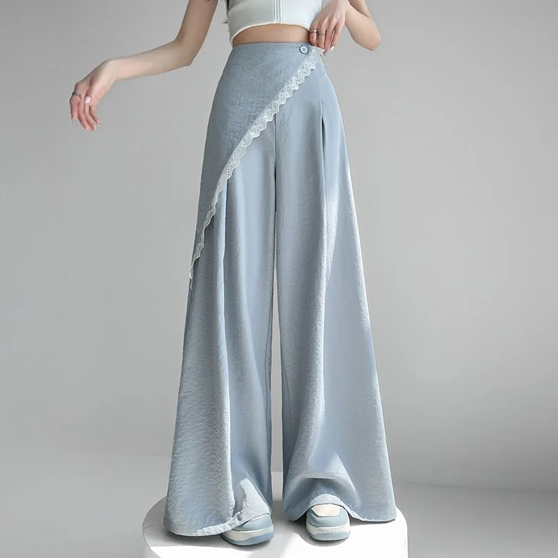 Elegant Lace-Blended Palazzo Trousers for Women with High-Waist Design
