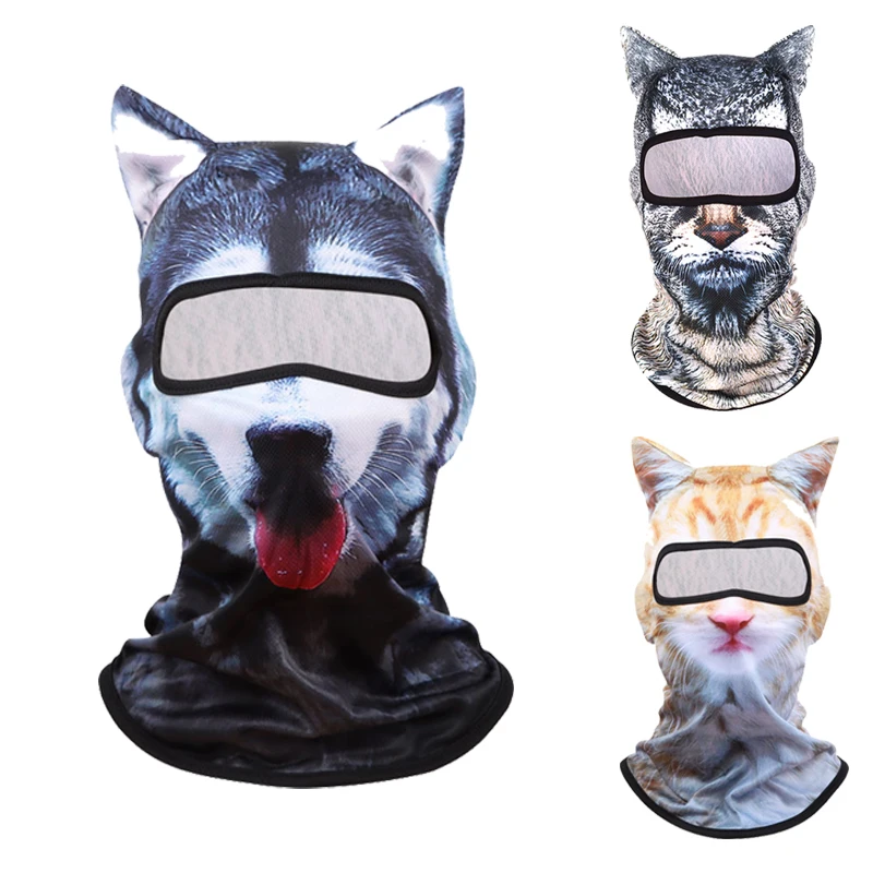 Outdoor Sunscreen Balaclava Hat  3D Animals Pattern Printed Full Face Mask Breathable Unisex Anti-UV Pullover Cap Cosplay Props