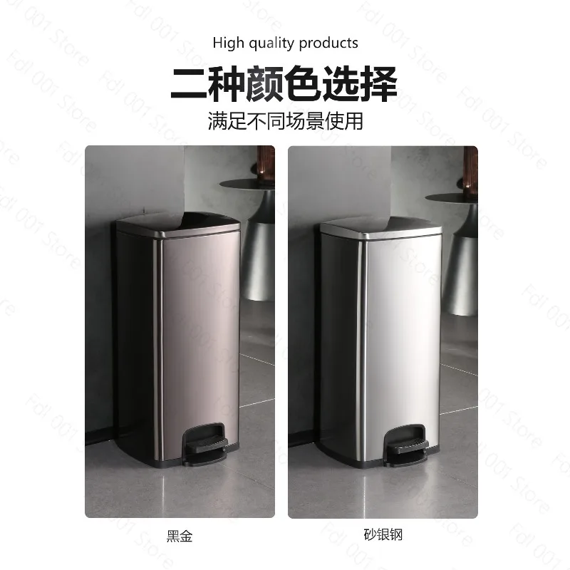 Stainless steel fashion indoor kitchen trash can with removable stainless steel can metal trash can foot-operated silent trash
