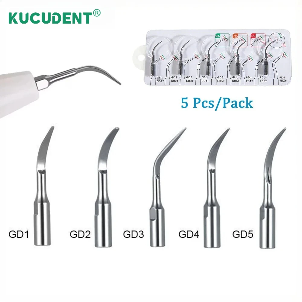 KUCUDENT 5 Pcs Ultrasonic Dental Scaler Tip GD1-GD6 Endodontics Periodontics Scaling Tips Fit for SATELEC DTE Dentist Tools
