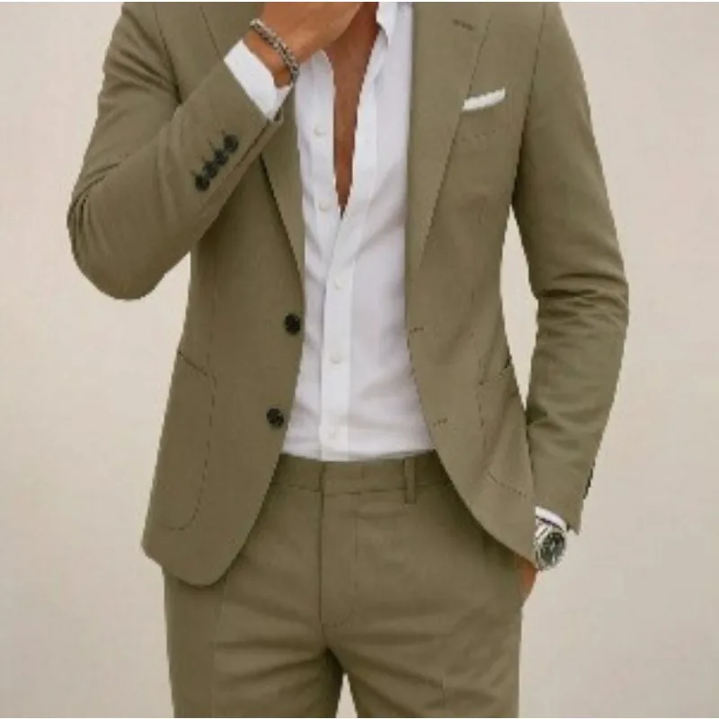 Men Solid Two Piece Suit Set Single Breasted Blazer And Trousers Formal Business Casual Outfit S 4XL