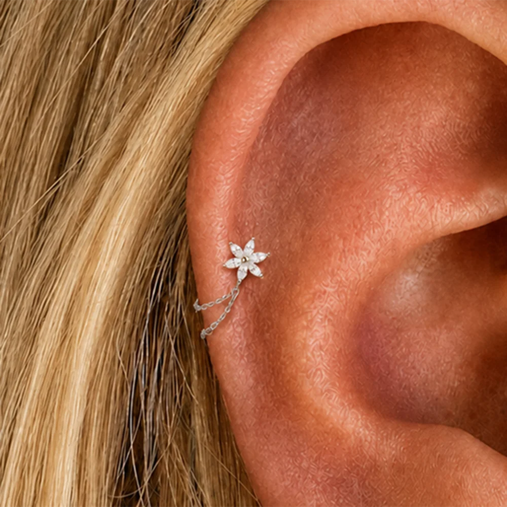 AIDE 925 Sterling Silber Pferdeaugen Doppelschichtige Quaste für Damen, flacher Rücken, Knorpelpiercing, Ohrknochen-Ohrringe, edler Schmuck – Detail 14