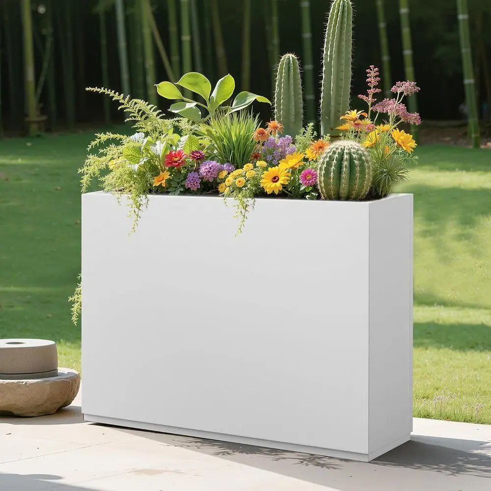 

Elevated Metal Planter Box White, Outdoor/Indoor, Drainage & Divider, 35.43x9.06x25.59