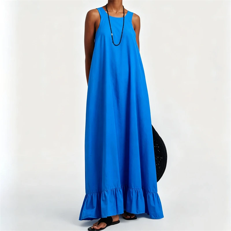 Summer 2026 Women's Cotton Back-Tied Double-Layer Sleeveless Dress Y2K High-Quality Fashion Elegant Vest Long Gown