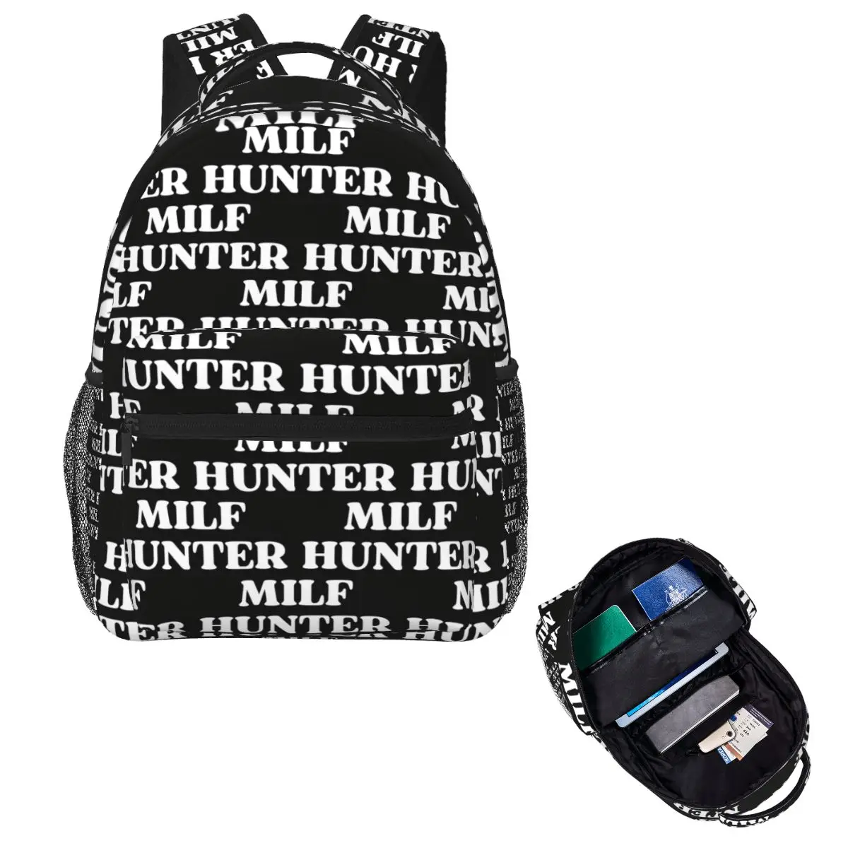 MILF Hunter Humor Joke Who Love Milfs Student Backpack School Bag Hiking Travel Daypack for Men Women Bookbag Shoulder Bags
