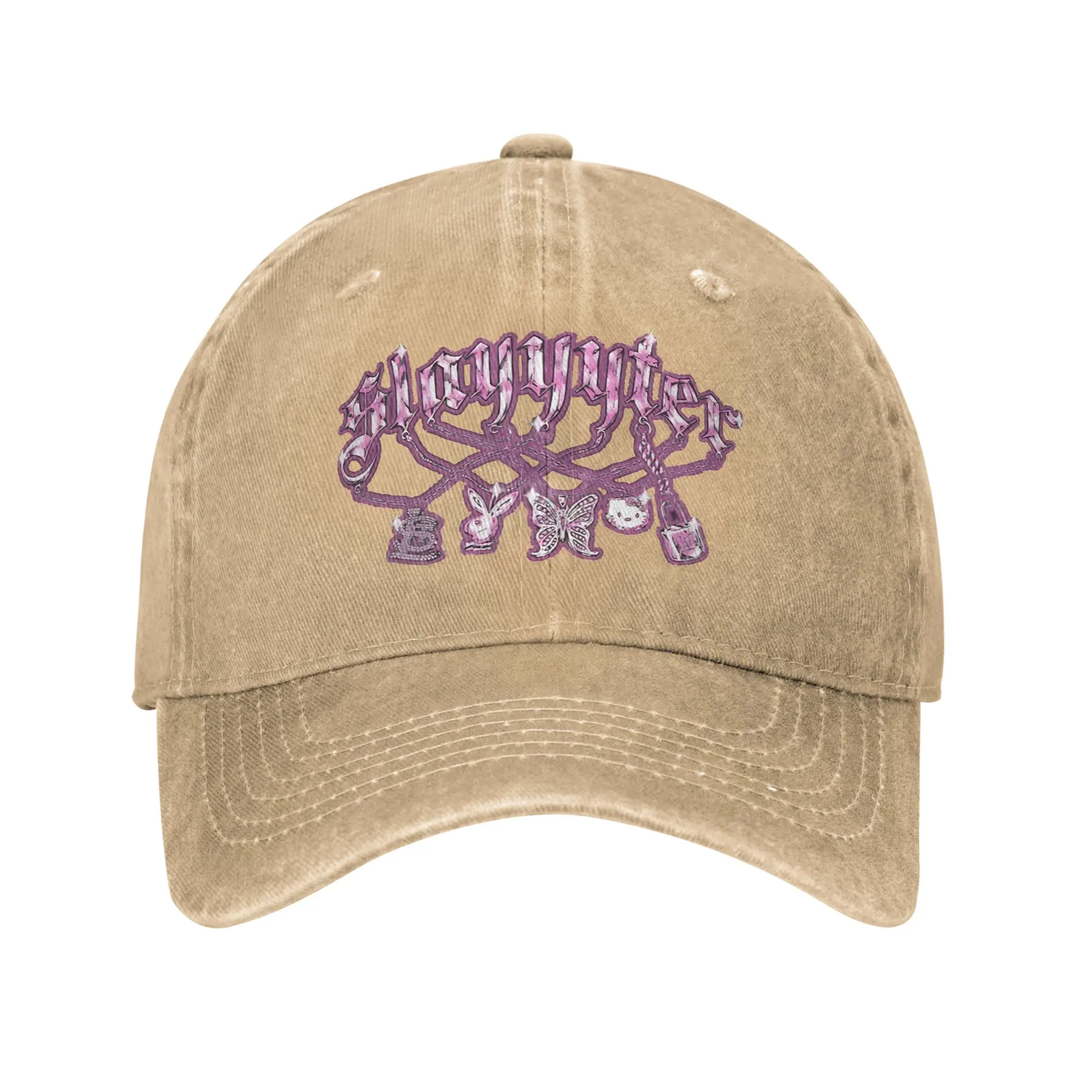 Pink Slayyyter Chain Sun Baseball Cap Female Male Washed Hip Hop Hats Sun-Proof Print Hunting Camping Baseball Caps Gift Idea