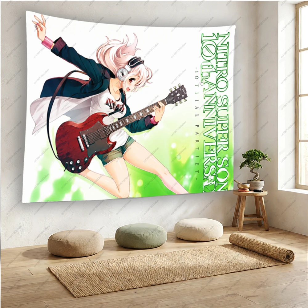 Rock S-Super Sonico Guitar  Girl Tapestry, Polyester Fabric for Bedroom Dorm Living Room, Aesthetic Home Decor for Fans