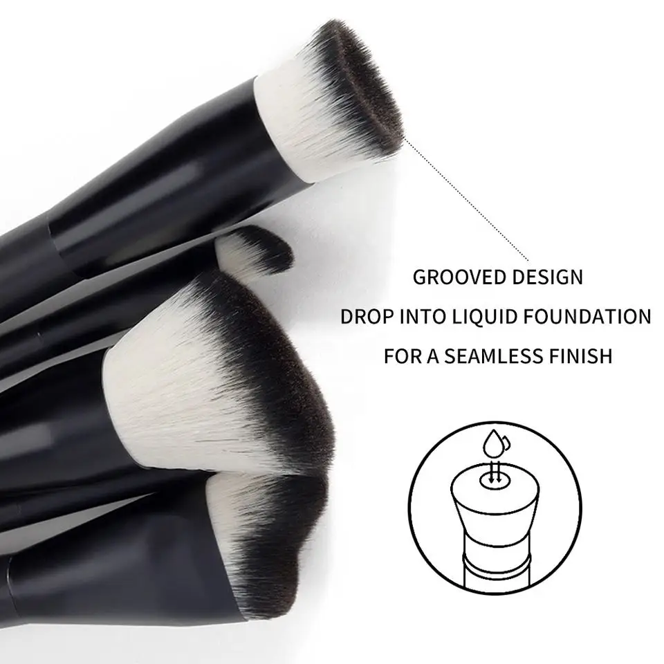 Customized Makeup Brush Set Custom Logo Portable Black Unique Make UP Brushes Foundation Powder Blending Beauty Tool 10sets 5pcs