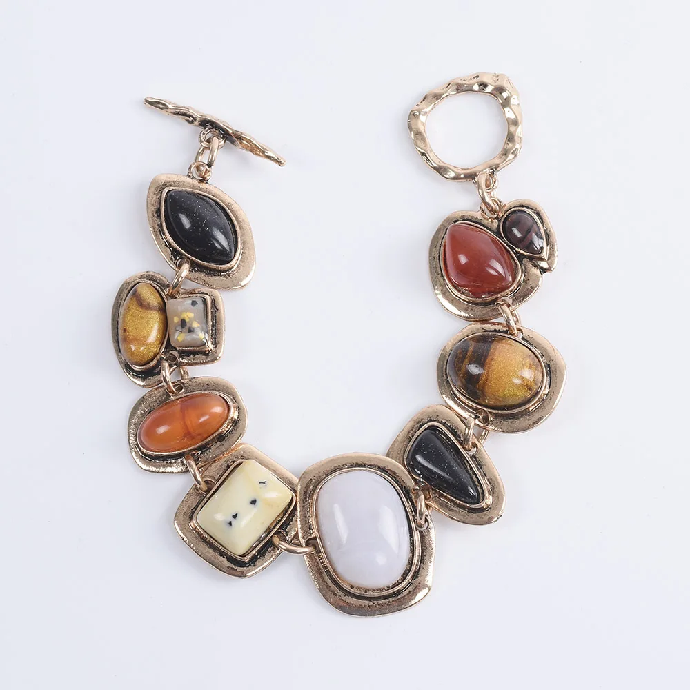 NewTide 성격 기하학 컬러 금속 돌 팔찌 여성 패션 황금 중공 링크 매력 팔찌 파티 Jewerly 선물
