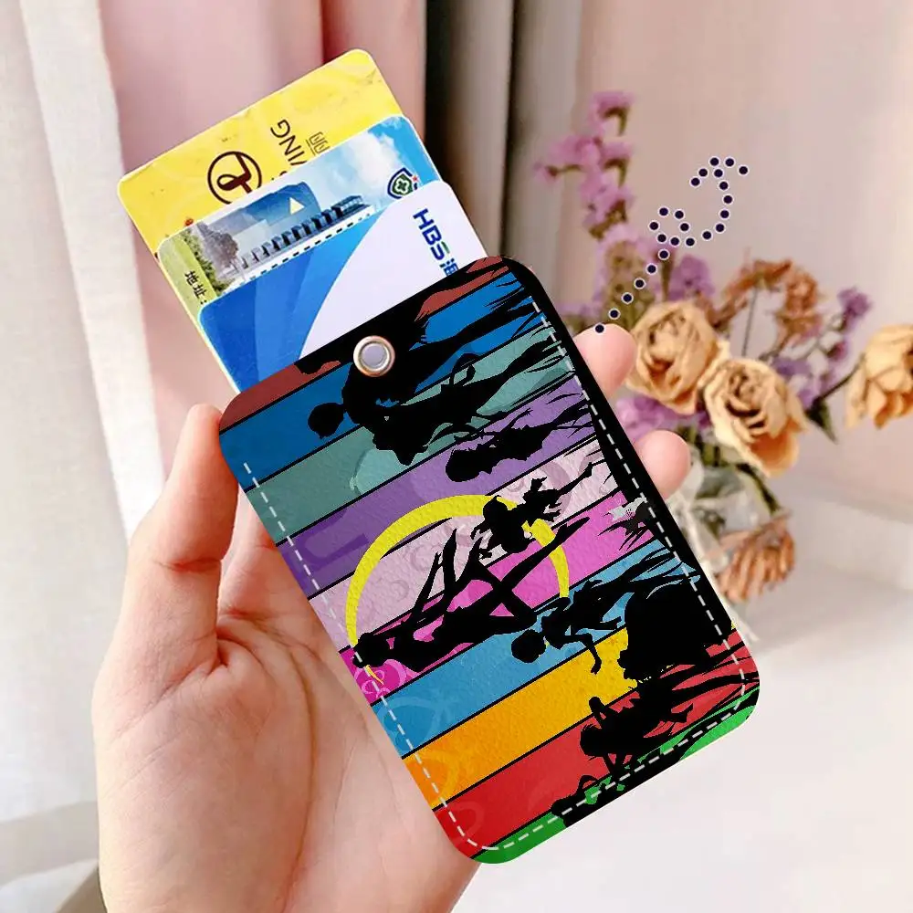 Anime Cute S-Sailor Girl M-Moon Rectangle ID Card Case Keychain Access Card Bag Key Tag Ring Leather Card Holder Key Ring Access