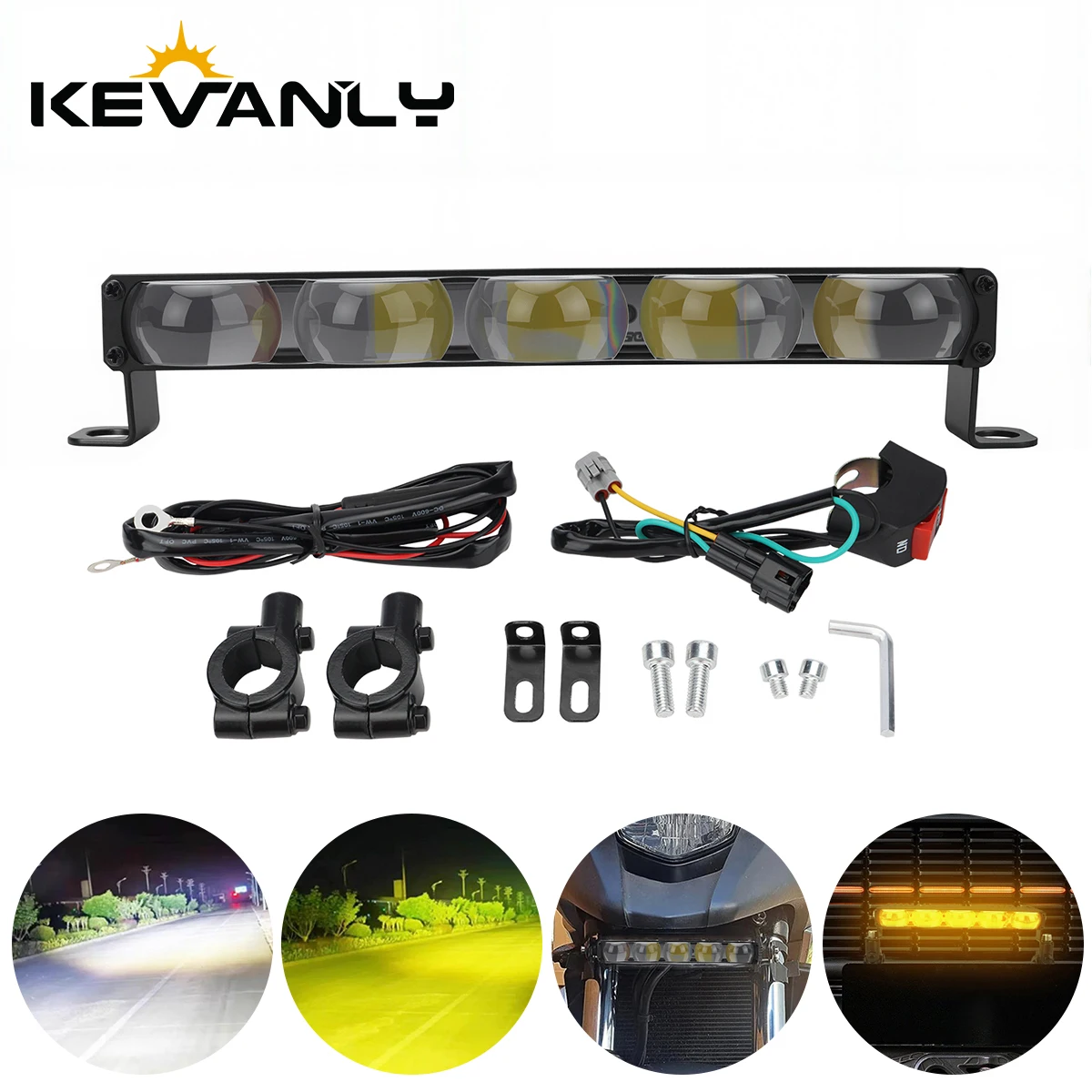 1Set 5Lens Laser Front Grille Long Row Spotlight With Harness Switch White Yellow Dual Color Car Front Working Light Bar 12-24V