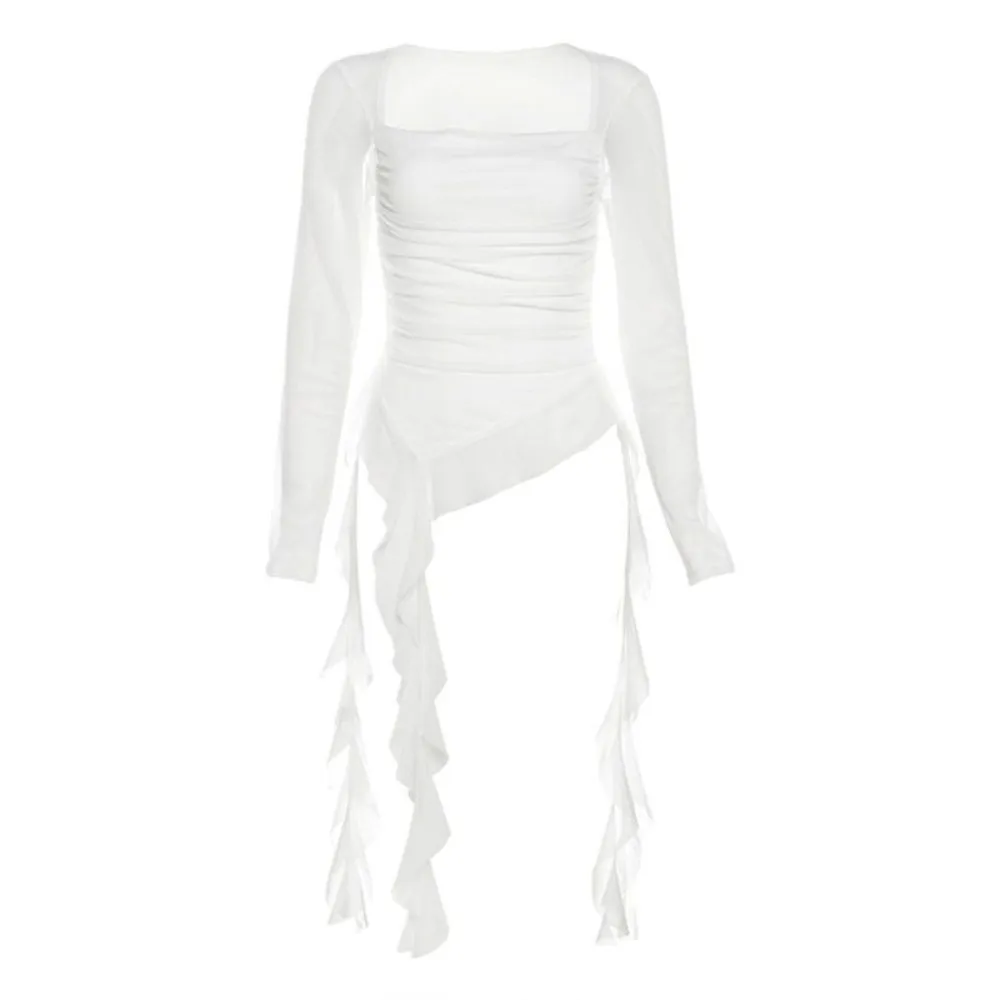 

Уличная футболка с сетчатым поясом в виде медузы, корейская футболка с длинными рукавами и длинными рукавами Y2K Ins, облегающие укороченные топы нестандартной формы, необычные