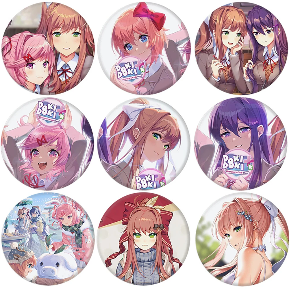 58mm Anime Main Character Sayori Monika Natsuki Yuri Cosplay COSTUME Badge Pin SPTE Tinplate Brooch﻿ Prop