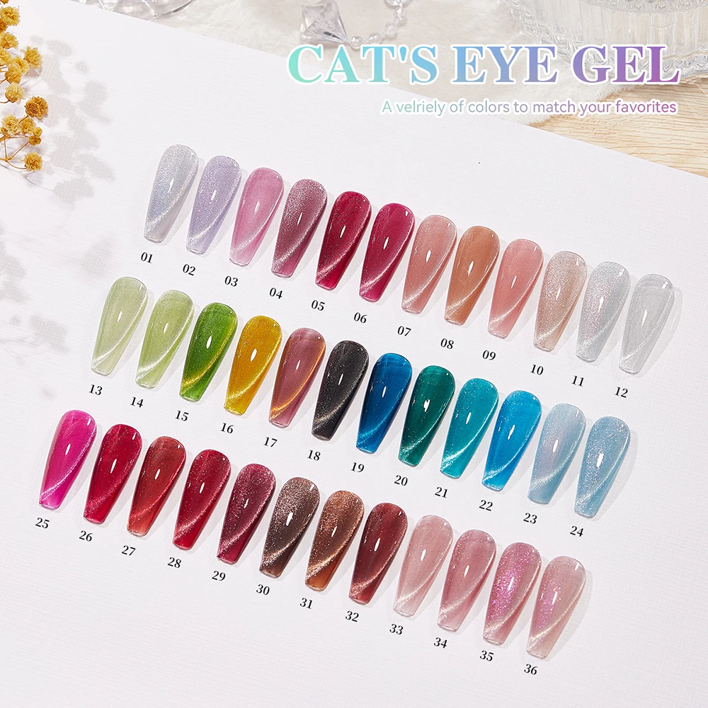 

Vendeeni 36 Colors/set Red Blue Glitter Crystal Magnetic Manicure Wide Cat Eye Gel Nail Polish With Color Card TPO/HEMA FREE