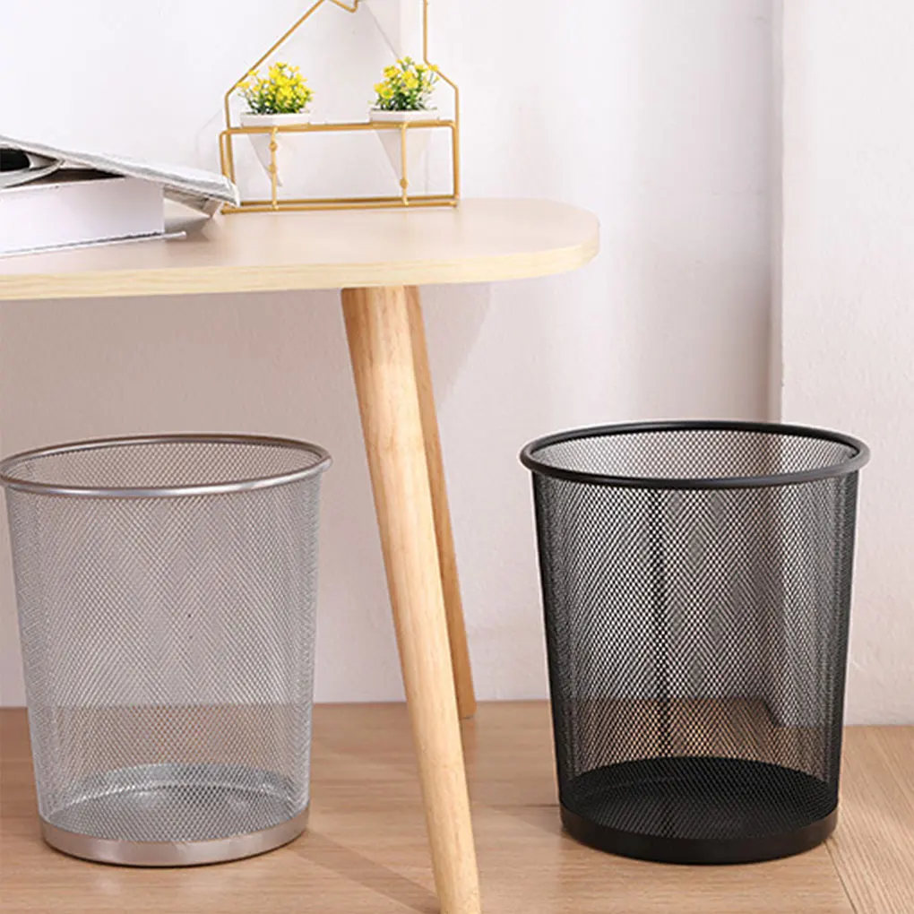 Office Mesh Garbage Bin Living Room Bedroom Bathroom Kitchen Classic Metal Waste Paper Basket Rubbish Can Grey