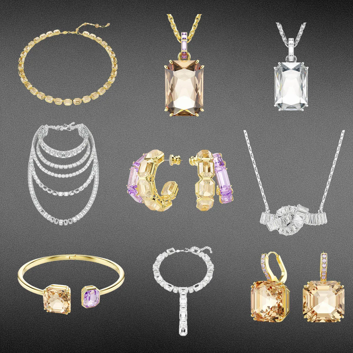 

2025 New Zircon Necklace Pendant Earnail Ring Octagonal Cutting Design Essential for Daily Wearing - Birthday Gift