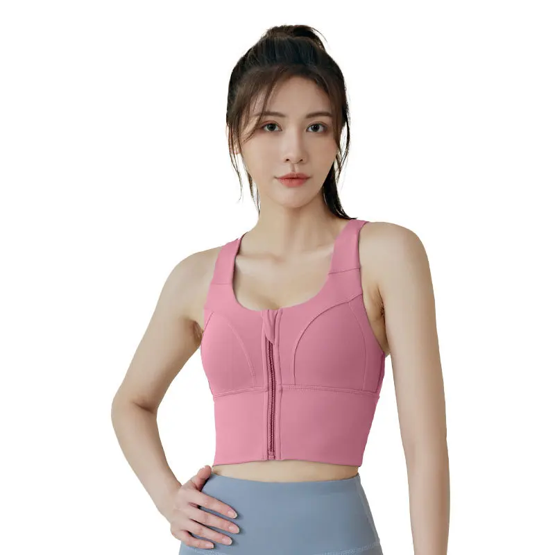 

Front Zipper Sports Underwear Shockproof Running Beauty Back Cross High Strength Yoga Vest Fitness Bra