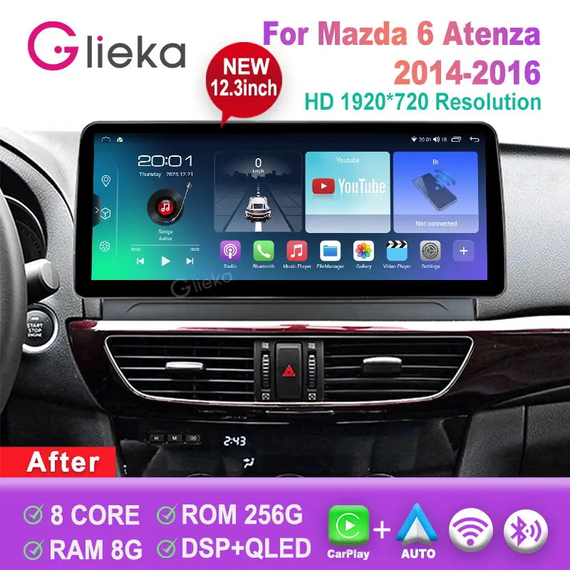 

12.3 inch Car Radio Multimedia For Mazda 6 Atenza 2014 2015 2016 Player Navigation GPS Wireless Carplay Android 13