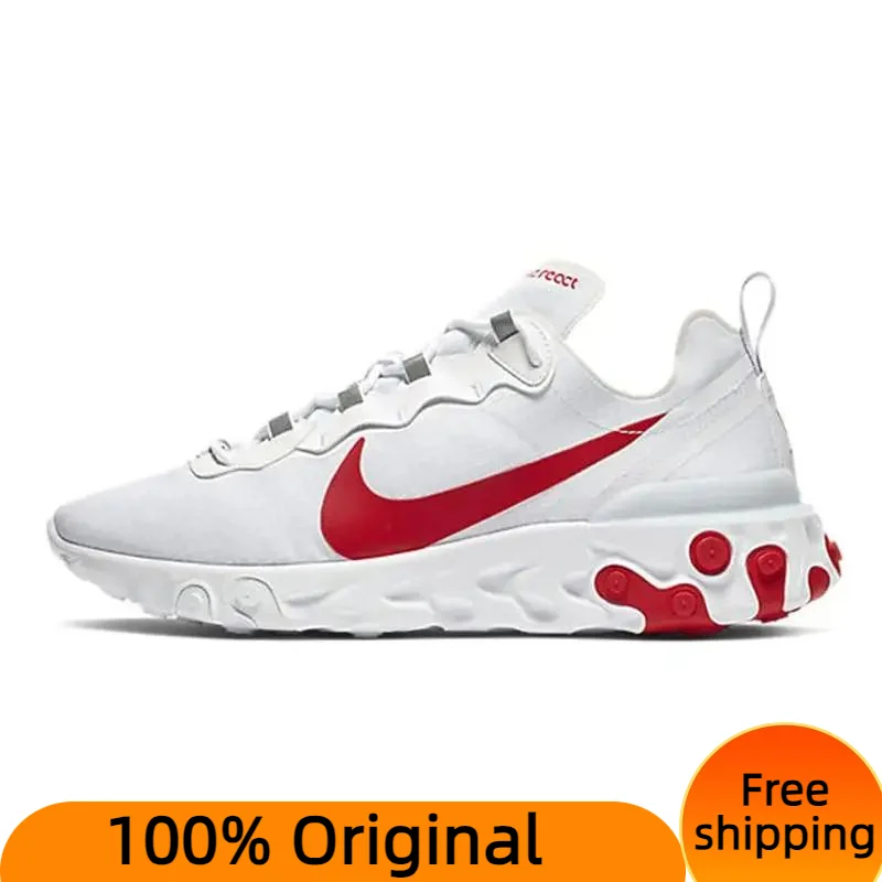 Nike React Element 55 White Red Sneakers shoes BQ6167-102 With Original Box