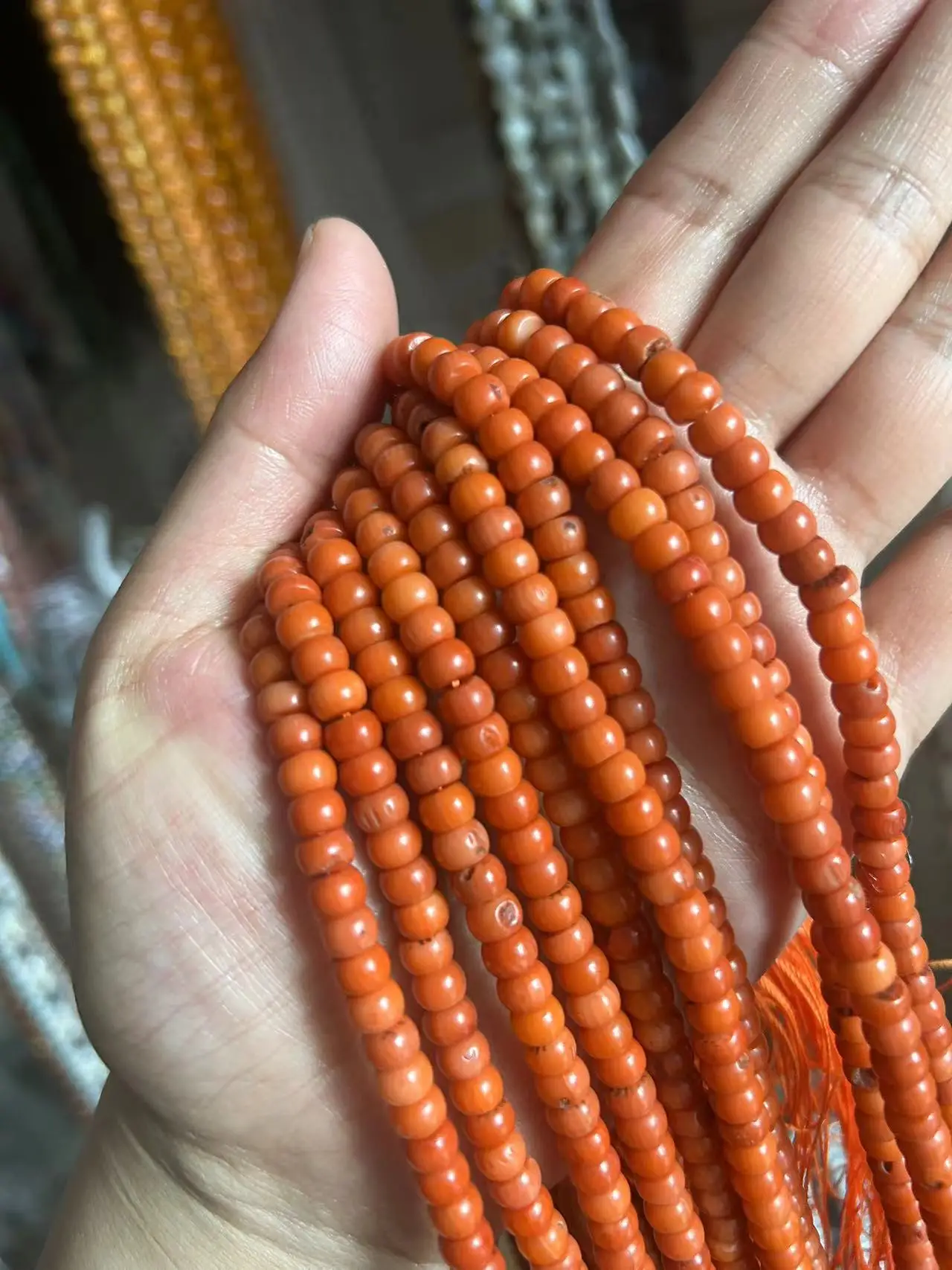 4x6mm 15inch Rondelle Column Drum Natural Sea Bamboo Orange Coral Loose Beads