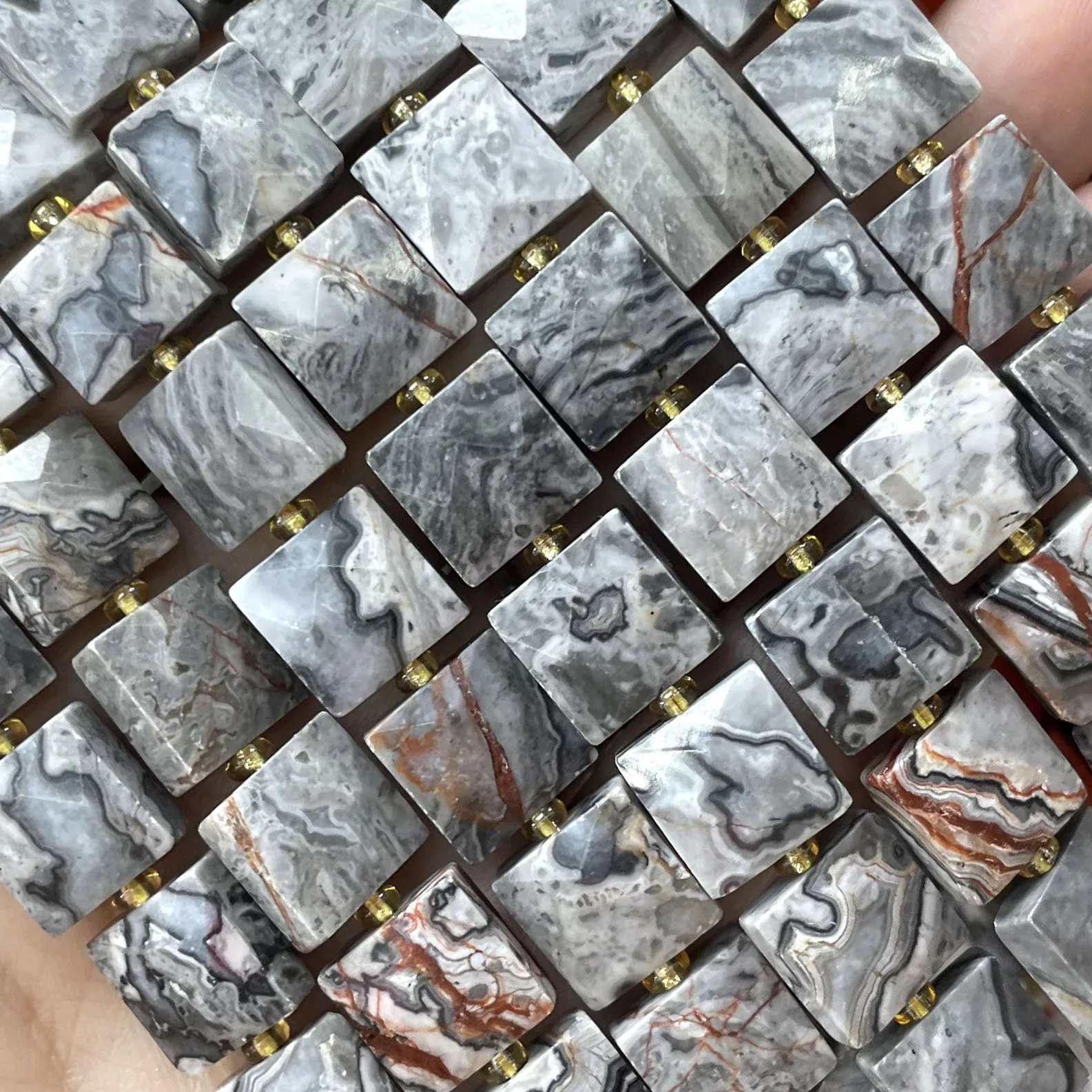 10 mm facettierte quadratische bunte Picasso-Jaspis-Abstandsperlen aus Naturstein für die Schmuckherstellung, DIY-Armband, Halskette, Zubehör – Detail 8