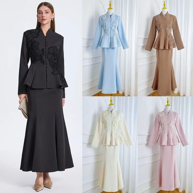 

Элегантный комплект из двух предметов ручной работы: юбка-русалка с крупной цветочной вышивкой, весна 2026, женский, премиум-качество