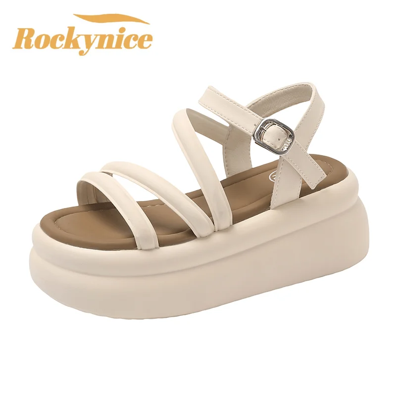 

Women 7.5CM High Platform Sandals Wedge Hollow Mules Shoes Casual Chunky Gladiator Sandals Woman Summer Leather Beach Slippers