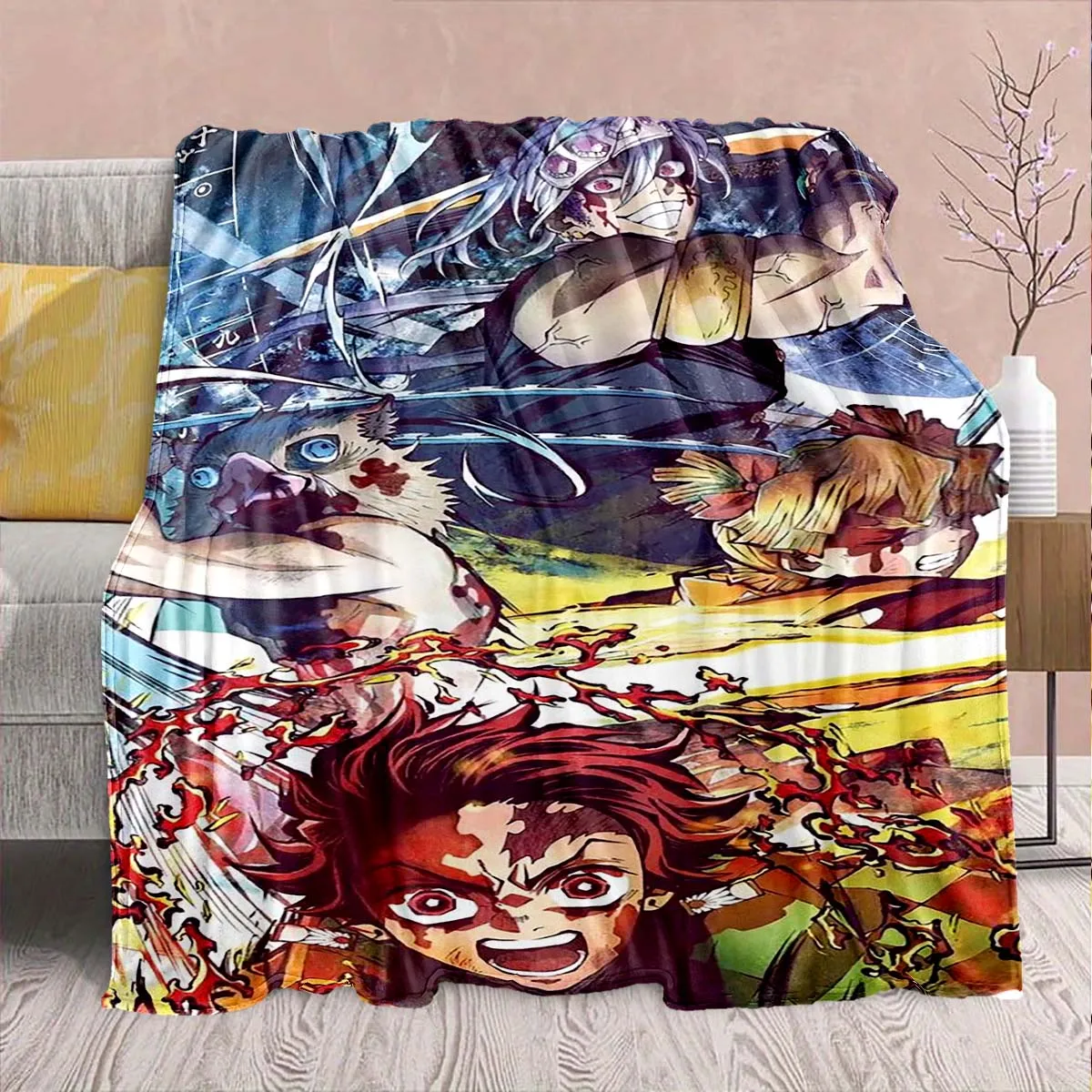 Demon Slayer Anime Flannel Blanket - Soft Warm Perfect for Sofa, Bedding Camping Travel Office Home Decor -QJY