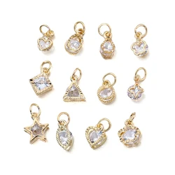 10PCS/Lots Shining Small Zircon Pendants Star Heart Crystal Charms With Jump Ring for Jewelry DIY Making Accessories