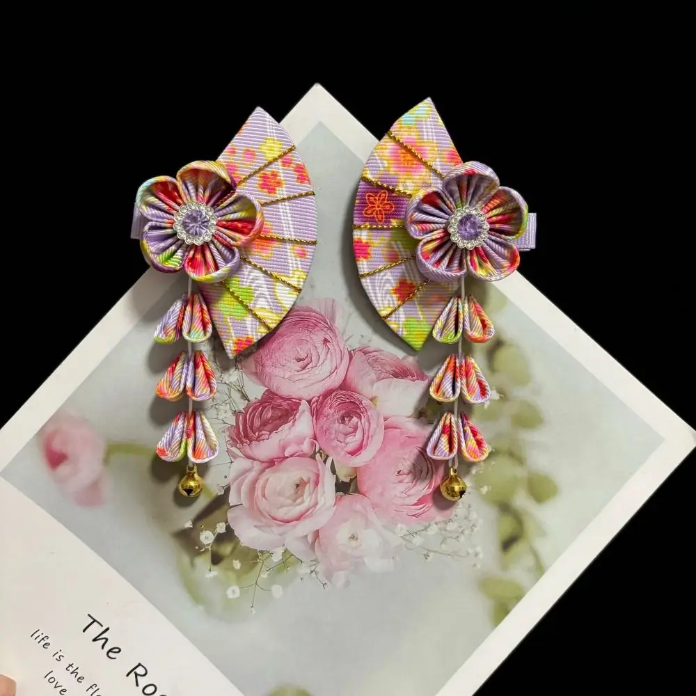 All-match Bell Kimono Sakura Hairpin Flower Sakura Tassel Fan Hair Clip Cloth Ancient Style Hairpin Girls