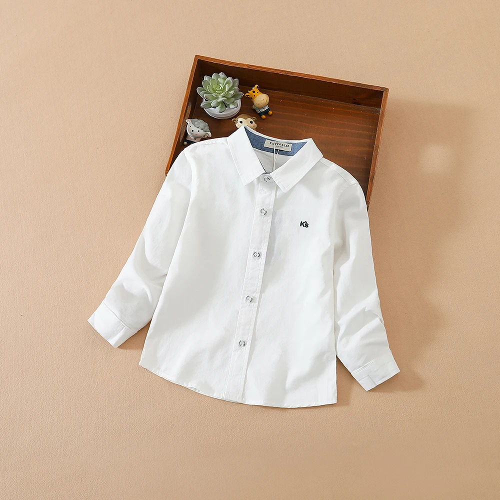 

Children Boys Long Sleeve White T-Shirt Spring Autumn Turndown Collar Shirt Kids School Uniform Cotton Clothing