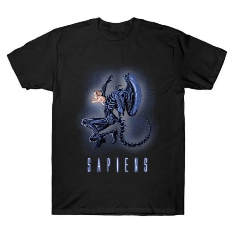 

S A P I E N S Sci-Fic Alien Gift T-Shirt Weyland Horror movie Xenomorp 100% cotton Short Sleeve Graphic clothes All size tops