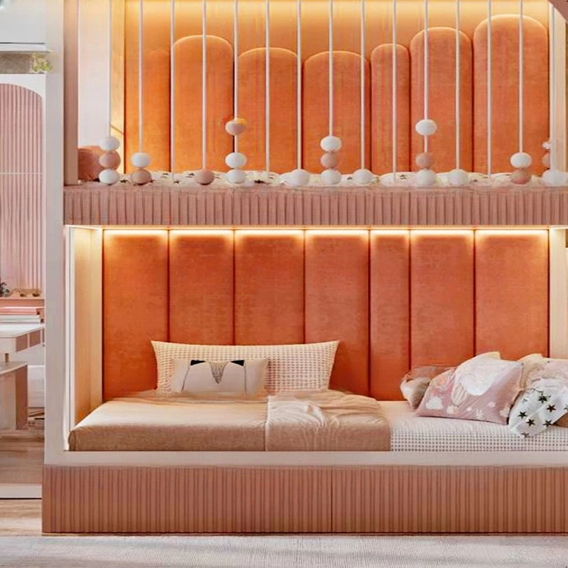 Кровать для родителей и детей, двуспальная двухъярусная кровать, мягкая сумка из массива дерева, лестница для хранения b ed.