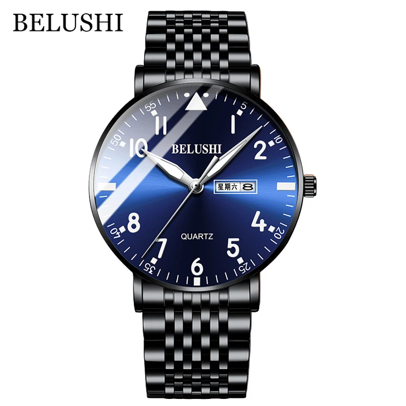 BELUSHI New Luxury Watch Business Waterproof Male Clock Fashion Luminous Date Stainless Steel Quartz Men Watch reloj hombre