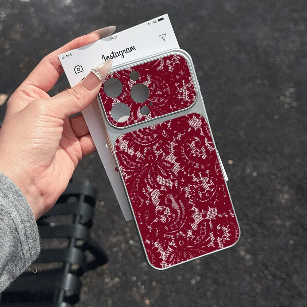 Funda Coquette Negra Rosa con Encaje para iPhone 17 16 15 14 13 12 Pro Max 16 15 14 Plus 17E Air, Cubierta Suave de Cuero Antigolpes