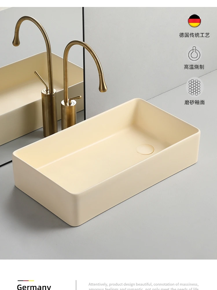 Bathroom cream-colored ceramic wash basin, sink rectangular table on the basin, home balcony wash sink tools home decoration