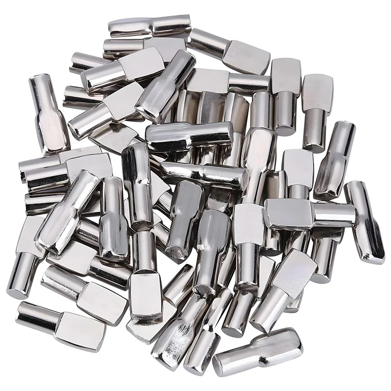 24/48/96 Packs Shelf Pins, 5mm Shelf Support Pegs Spoon Shape Cabinet Furniture for Shelves Nickel Plated