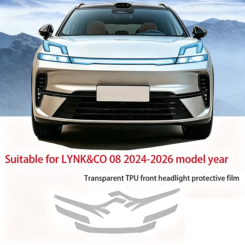 

Fit for LYNK&CO 08 2024-2026 Transparent Smoked Black TPU Front Headlight Protective Film Anti-Scratch Pre Cut Vinyl Decal Cover