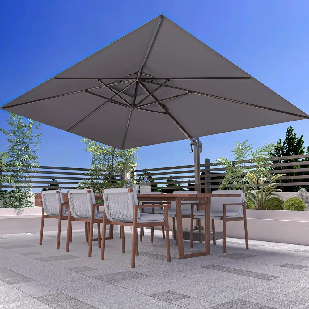 10' X 13' Outdoor Patio Umbrella Large Cantilever Umbrella Heavy Duty 360° Rotation Grey