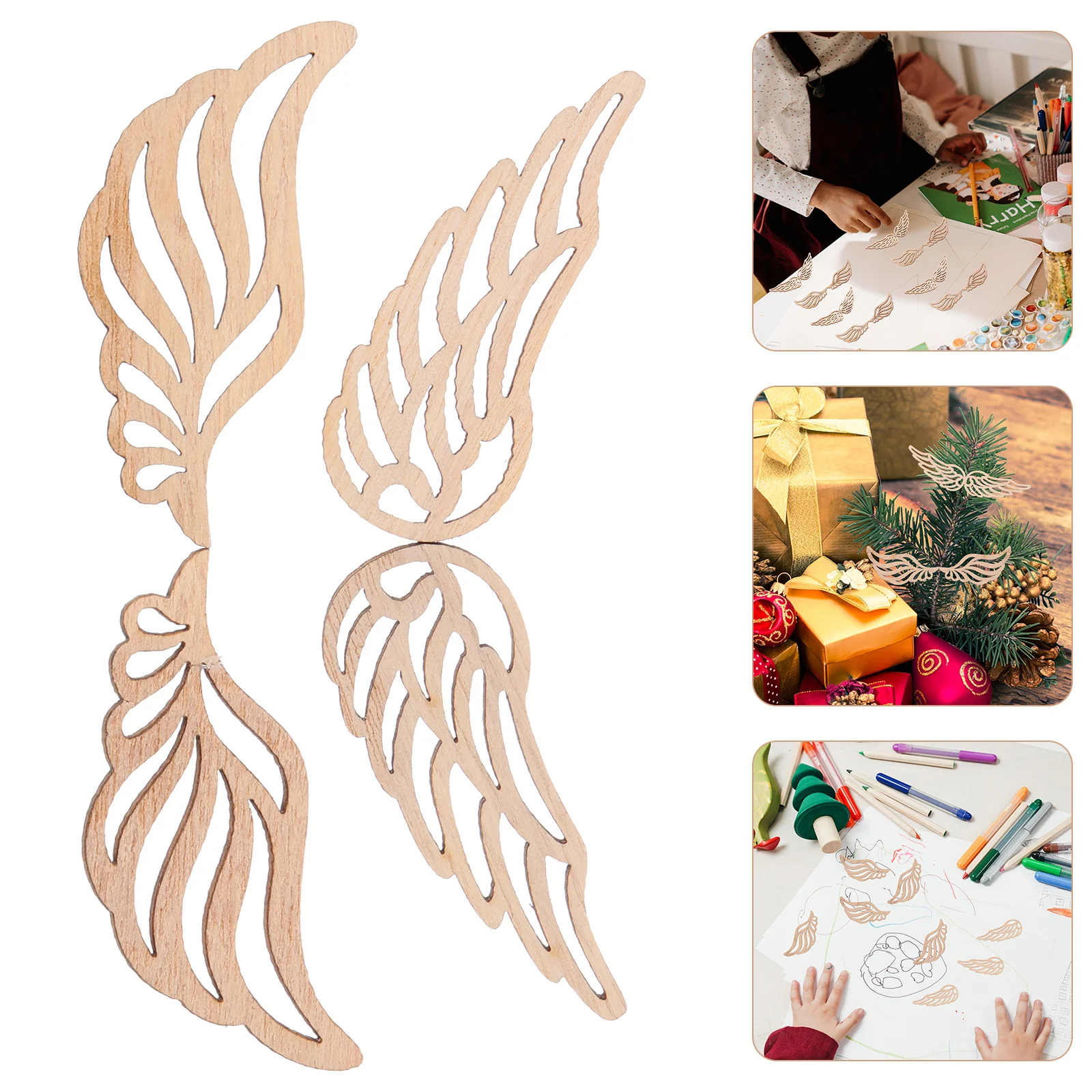 

100pcs Diy Wings Wood Cutouts Unfinished Natural Wooden Slices For Crafts Painting Christmas Decor Craft Supply
