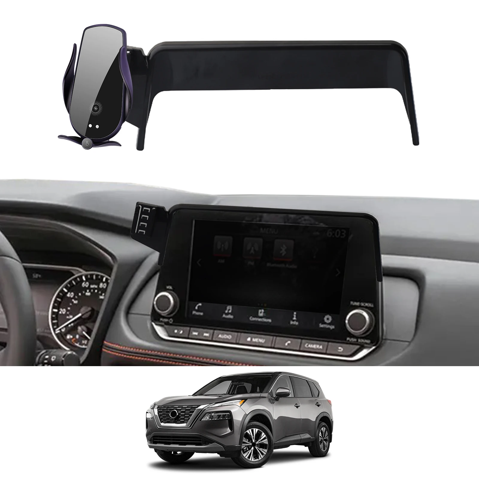 for Nissan Rogue 2021-2024 T33 8inch Phone Holder Screen Fixed Navigation Bracket Base Wireless Charging Accessories