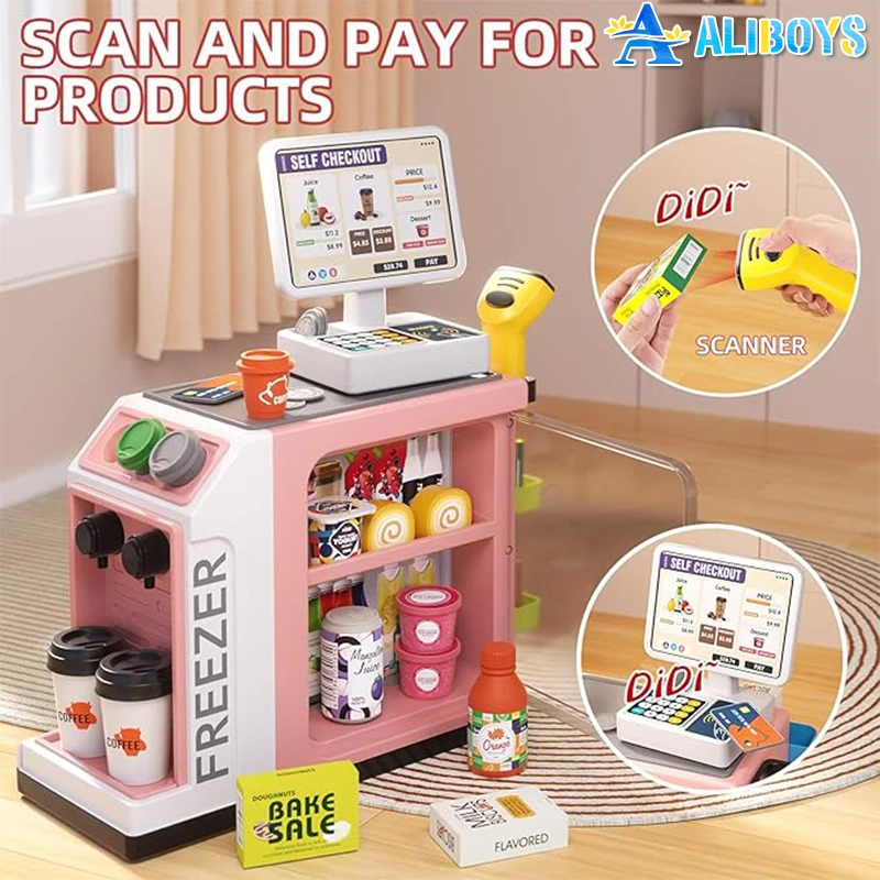 Mini Supermarkt Kassa Simulatie Winkelen Kassa Koffieverkoop Teller Set Kind Rollenspel Speelgoed Meisje Verjaardagscadeau