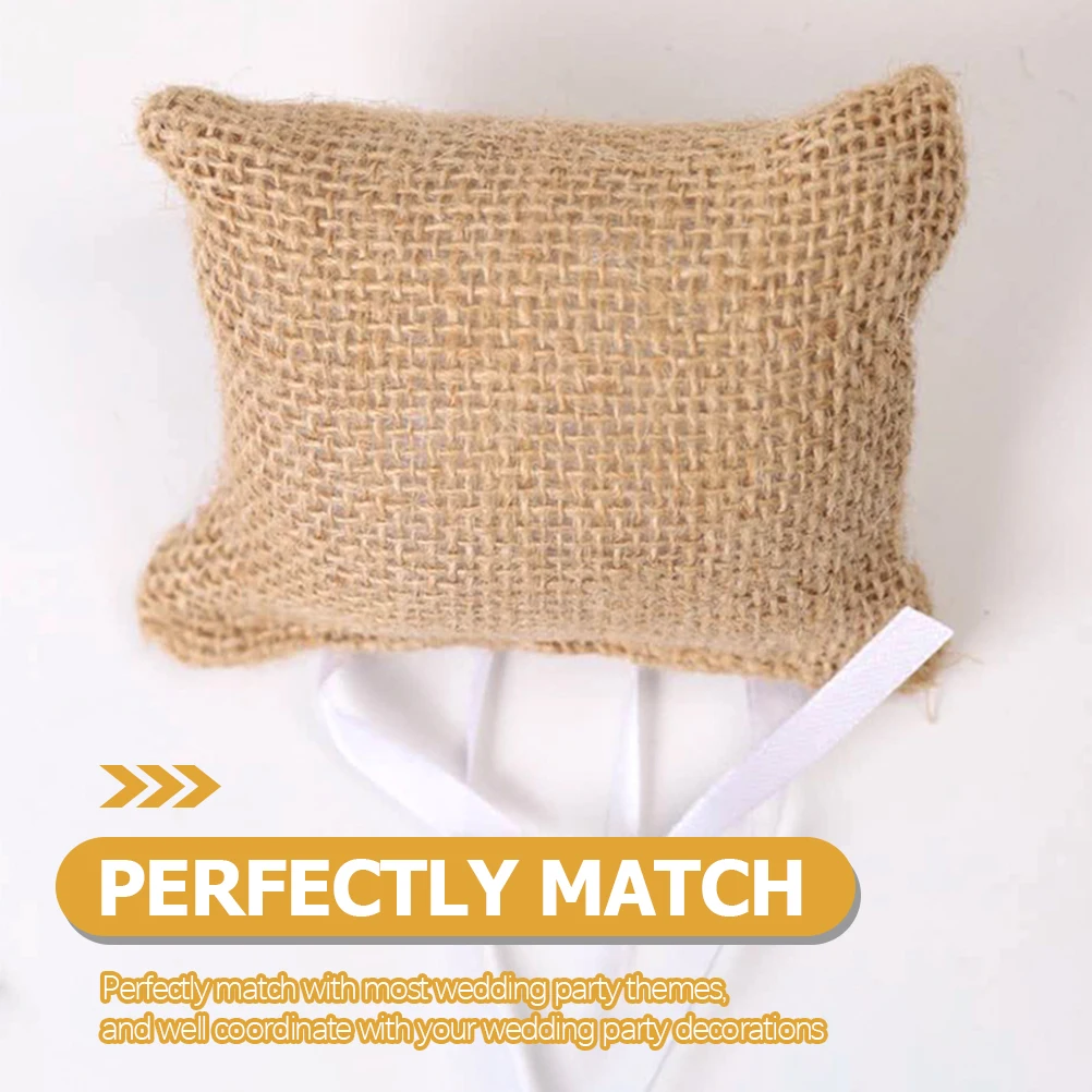 

2pcs Wedding Ring Pillow Burlap Lace Craftsmanship Elegant Charm Rustic Modern PartyDecoration Ornament