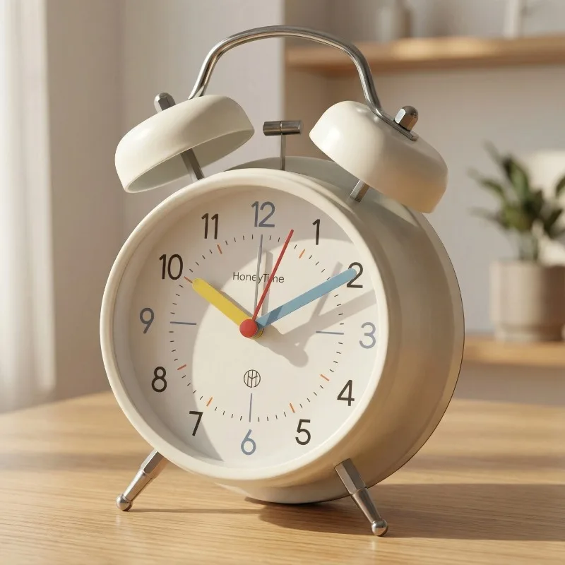 

Creative Metal Colorful Decorative Table Clock Quartz Alarm Clock for Students Loud Volume Get Up Tabletop Watch Room Ornaments