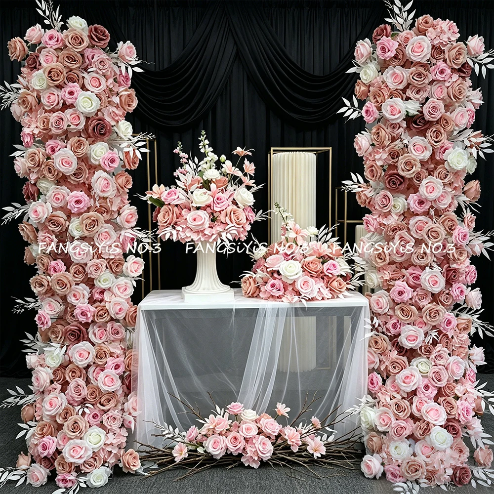 

High Quality Pink White Rose Wedding Arch Backdrop Floral Arrangement Stage Floor Flower Banquet Event Decor Window Display