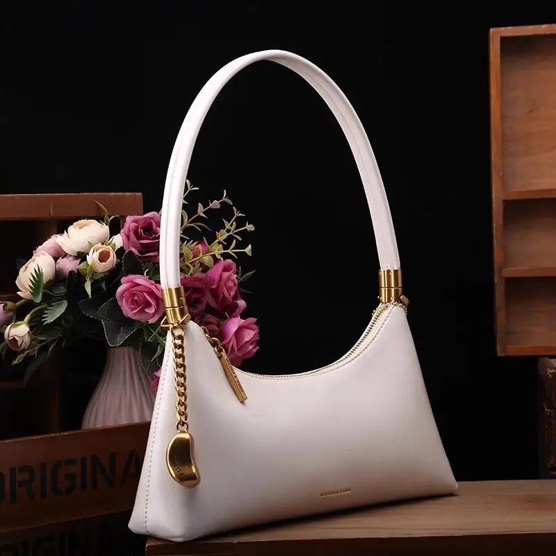 حقيبة كتف عصرية بتصميم رجعي على شكل خبز فرنسي فاخرة متعددة الاستخدامات من الجلد الناعم مع إغلاق بسحاب