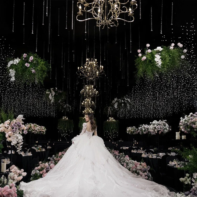 عالية الجودة تصميم كريستال أضواء الثريا الديكور متجر فيلا قاعة الزفاف الاكريليك الحديثة قلادة LED مصباح #6