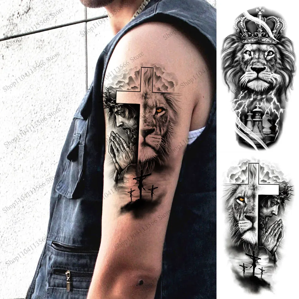 Waterproof Men's Temporary Tattoos for Hand Arm Body Realistic Lion Tiger Wolf Tattoo Stickers Animal Fake Tattoo for Women