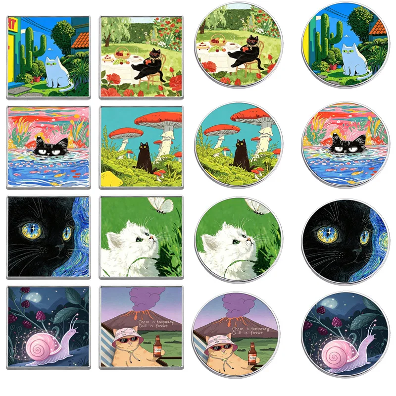 Pins for Backpacks Oil Painting Style Cat Snail Metal Brooch Dreamy Flower Landscape Badge Healing Art Niche Accessories Pin